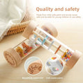 Montessori wooden rainmaker rattle with colorful beads and child-safe water paint detail.